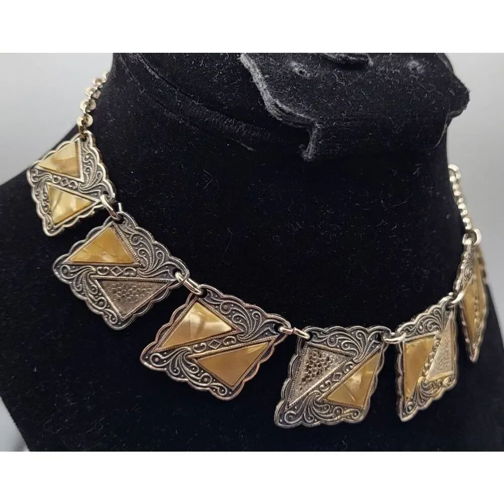 Vintage Aluminum Mother of Pearl Abalone Necklace made in W Germany 15in